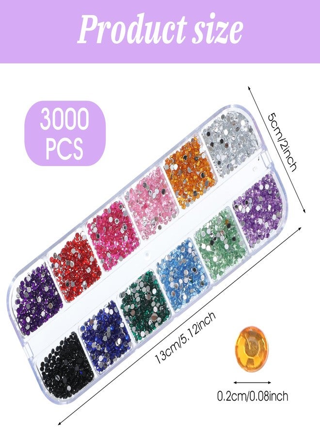 Nogeqi 3000PCS Nail Gems and Rhinestones, Multicolor 2mm Gemstones for Nails, Flat Back Rhinestone Nail Charms for Nailart Makeup Crafting (12 Colors) - Image 2